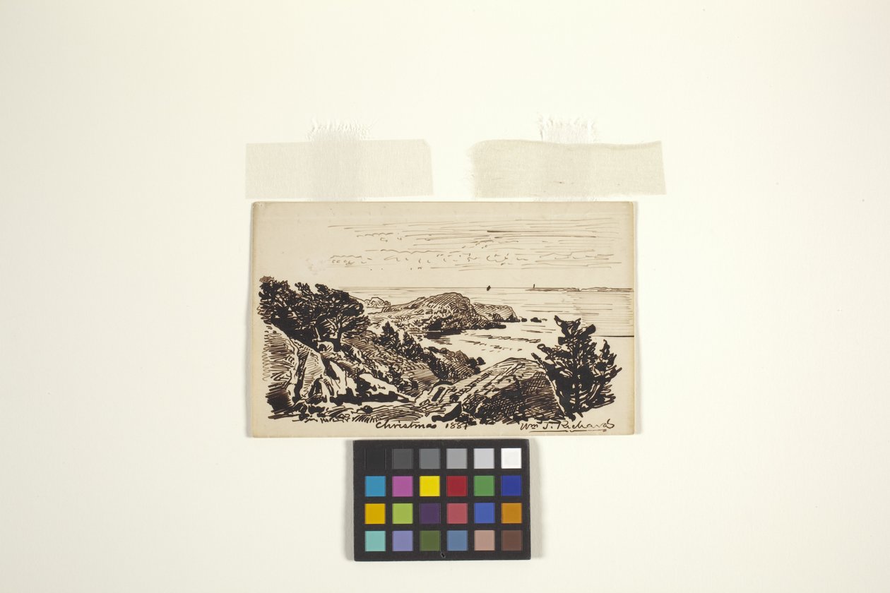 Pejzaż morski (pióro i tusz na kremowym papierze tkanym) autorstwa William Trost Richards