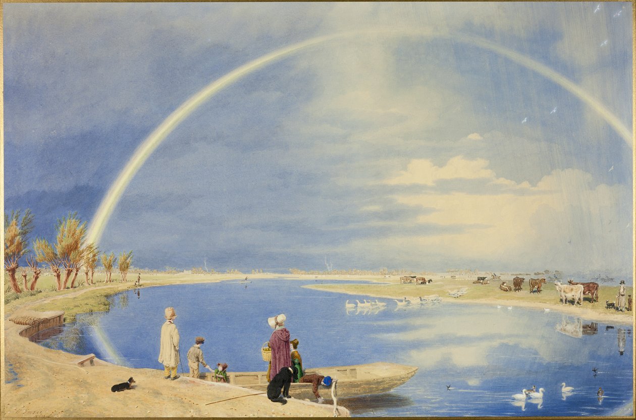 Kwietniowy prysznic: widok z promu Binsey w pobliżu Oksfordu, w kierunku Port Meadow i Godstow autorstwa Joseph Mallord William Turner