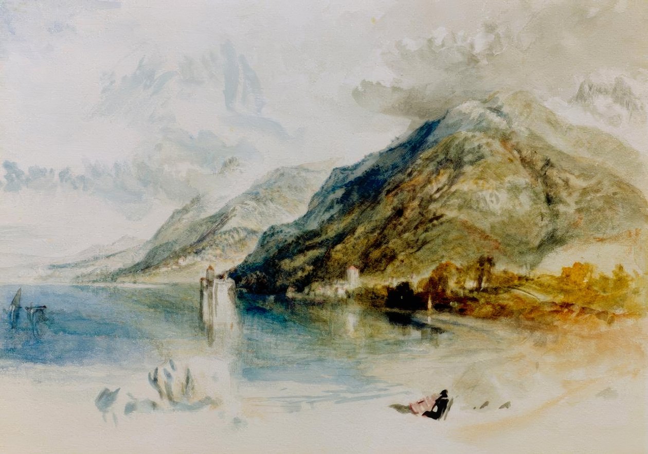 Zamek Chillon nad Jeziorem Genewskim, widziany z Villeneuve autorstwa Joseph Mallord William Turner