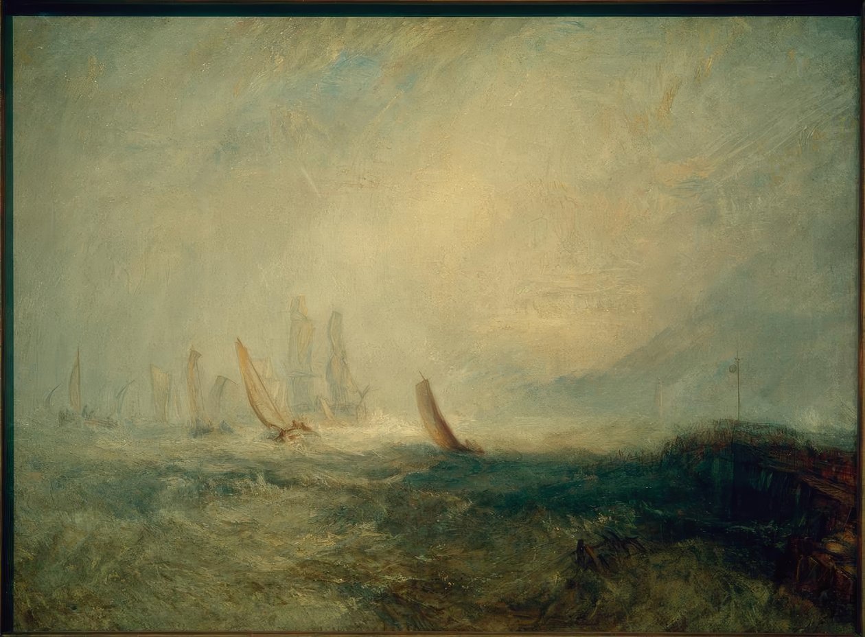Łodzie rybackie wnoszące niepełnosprawny statek do portu Ruysdael autorstwa Joseph Mallord William Turner