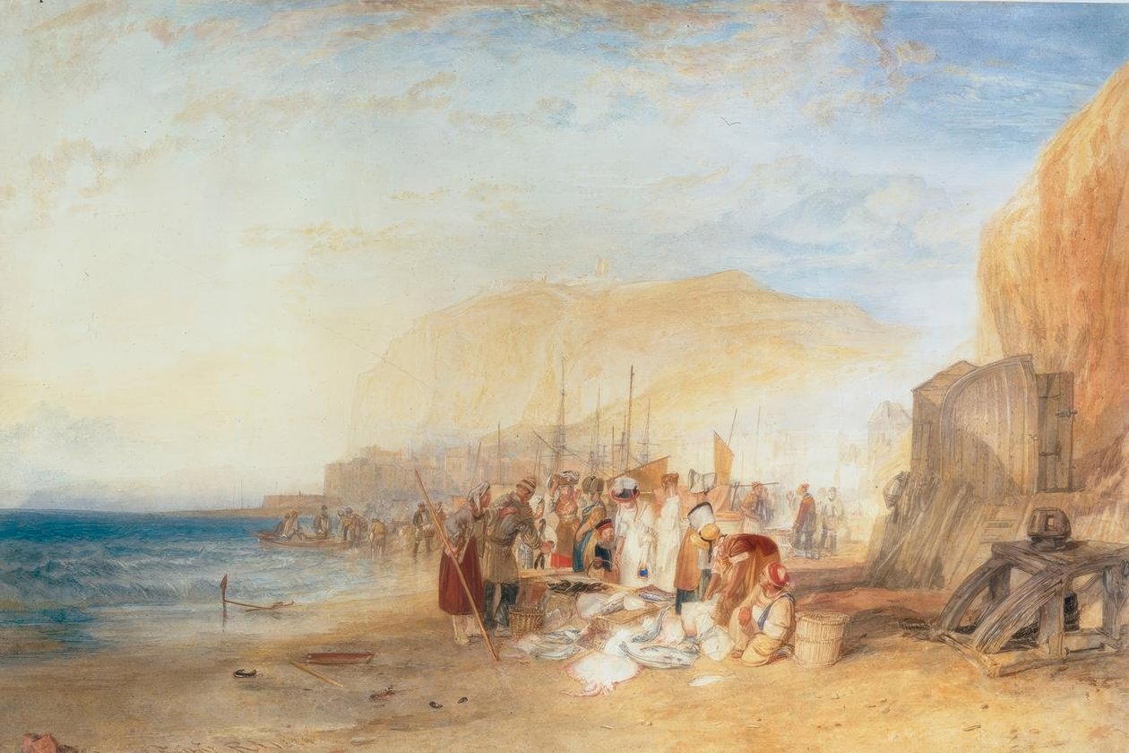 Hastings: Targ rybny na piaskach, wczesny ranek autorstwa Joseph Mallord William Turner