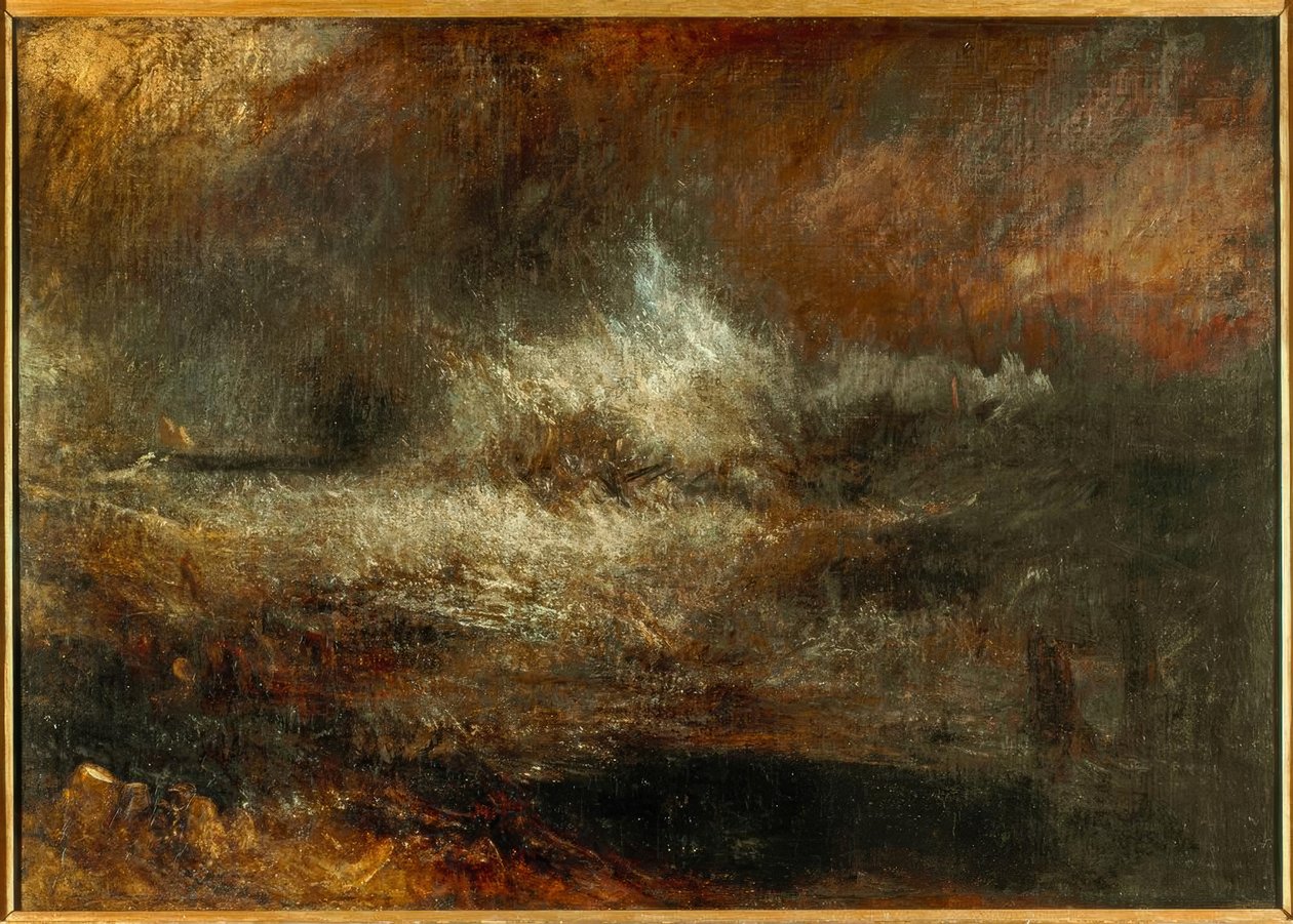 Wzburzone morze z płonącym wrakiem autorstwa Joseph Mallord William Turner