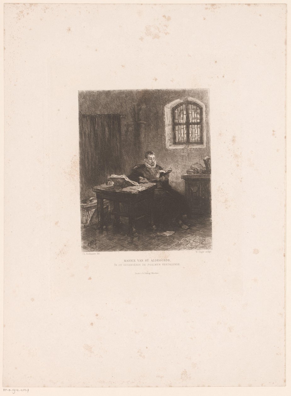 Philip van Marnix van Sint-Aldegonde w więzieniu Marnix van St. Aldegonde, tłumacz psalmy w więzieniu (tytuł na obiekcie) autorstwa William Unger