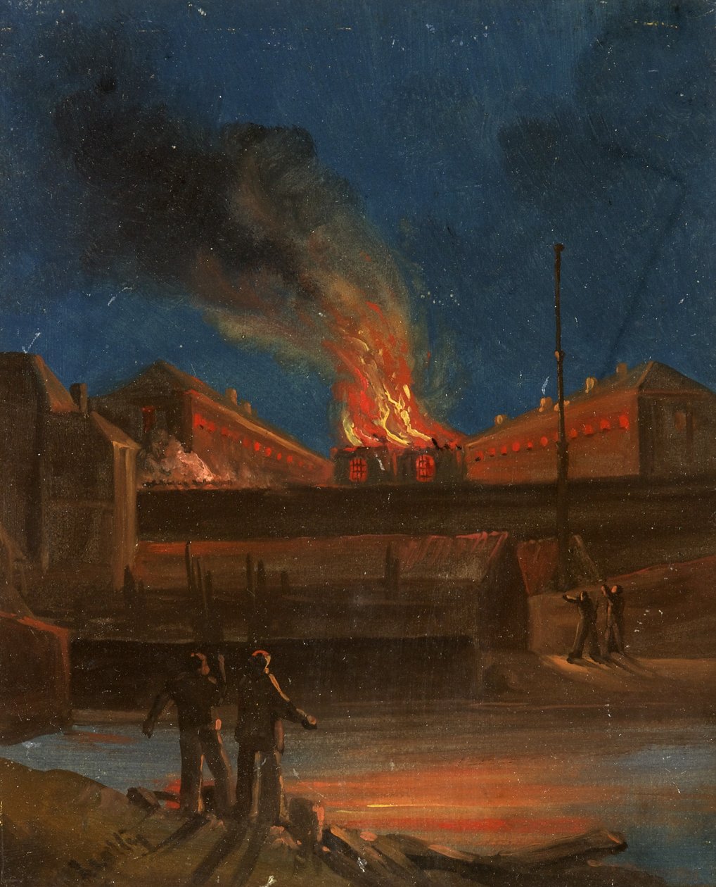 Bristol Riots: The Gaol Burning, ok. 1831 (olej na papierze) autorstwa William W. Wheatley