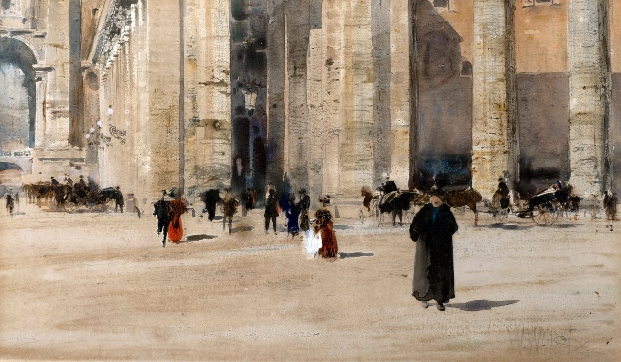 Kolumnada Berniniego, Rzym (akwarela z akwarelą i gumą arabską) autorstwa William Walcot