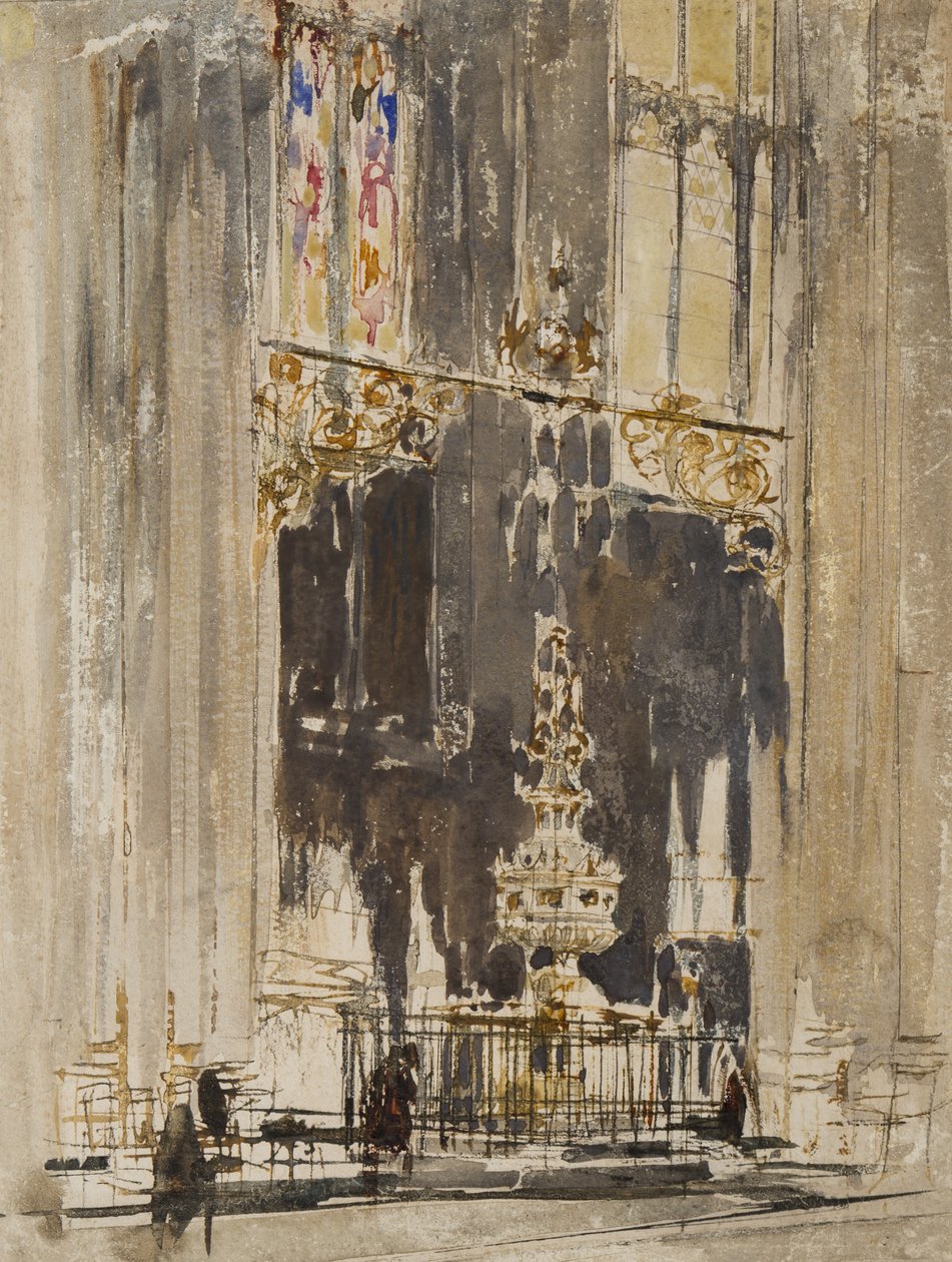 Kaplica i chrzcielnica (ołówek, wc i guma arabska na papierze) autorstwa William Walcot