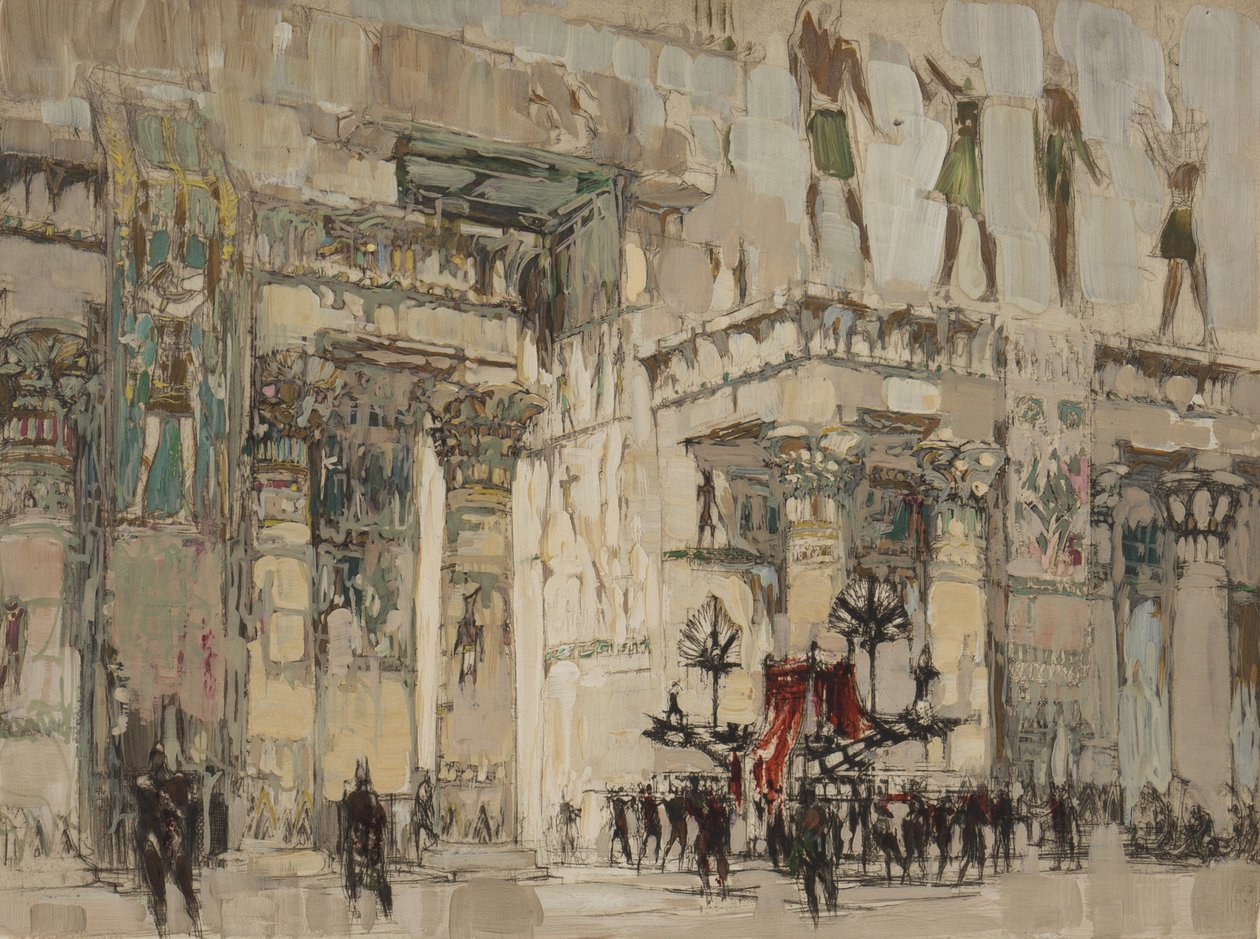 Prawdopodobnie wersja Wizyta w świątyni Izydy, 1916 (olej nad akwafortą na papierze) autorstwa William Walcot