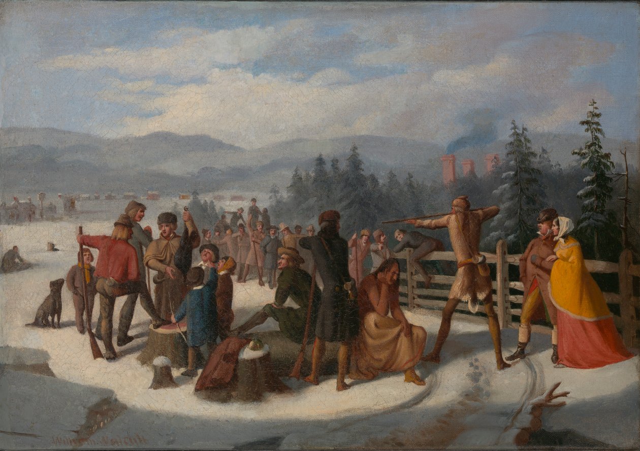 Sceny z Pionierów Coopera, Deerslayer na meczu strzeleckim, ca. 1850. autorstwa William Walcutt