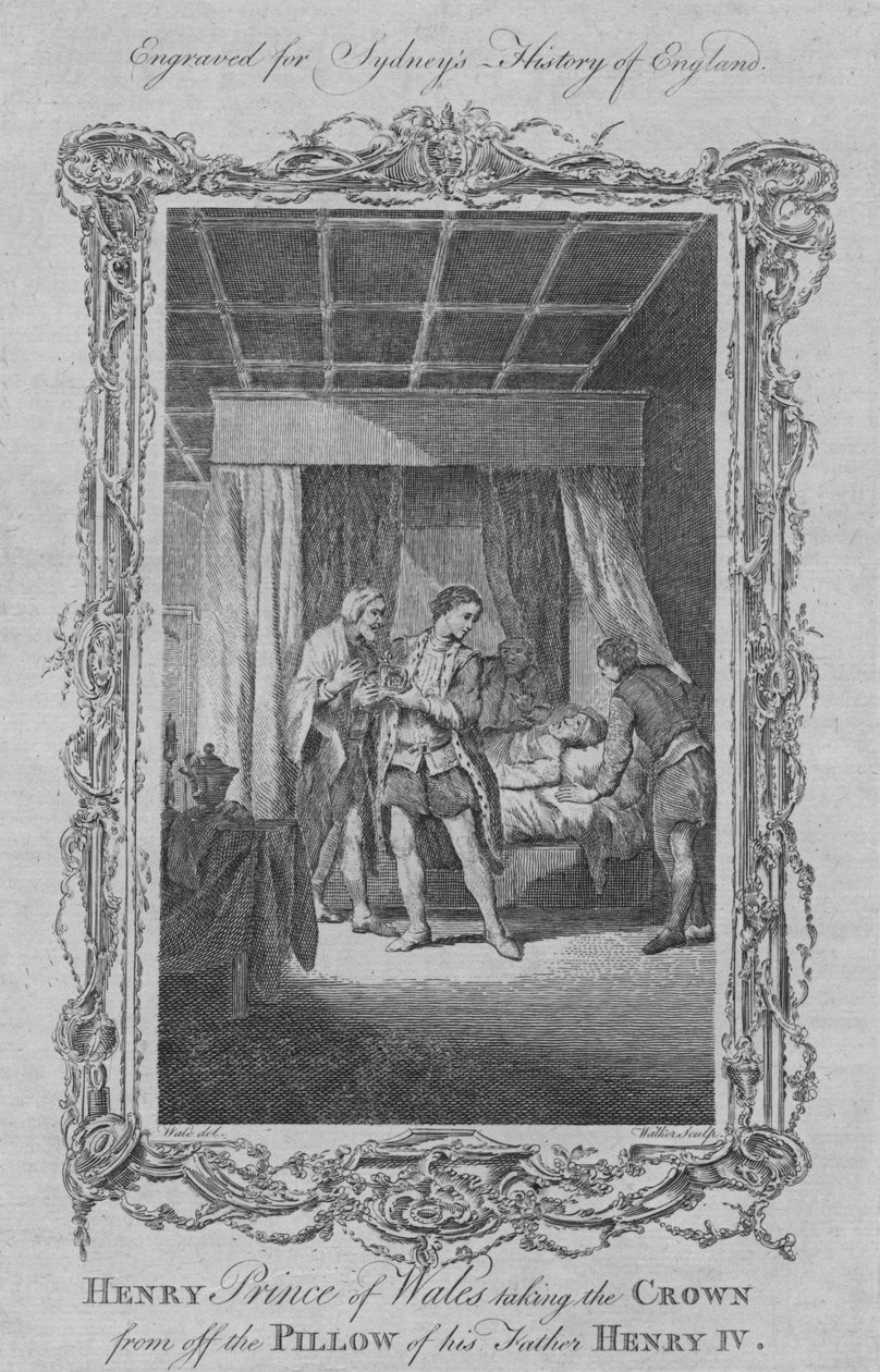 Henryk Książę Walii biorąc koronę z poduszki tego ojca Henryka IV, 1773. autorstwa William Walker