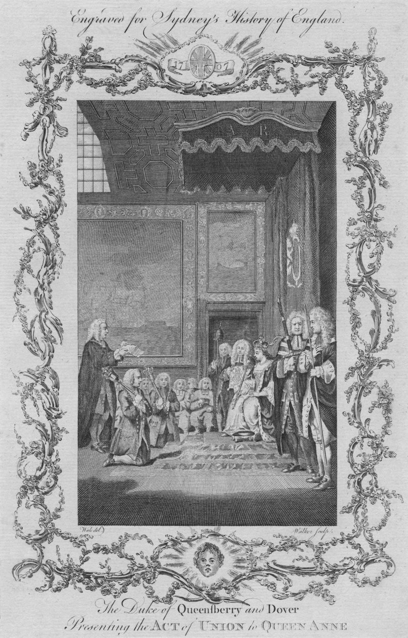 Książę Queensberry i Dover przedstawia akt unii królowej Annie, 1773. autorstwa William Walker