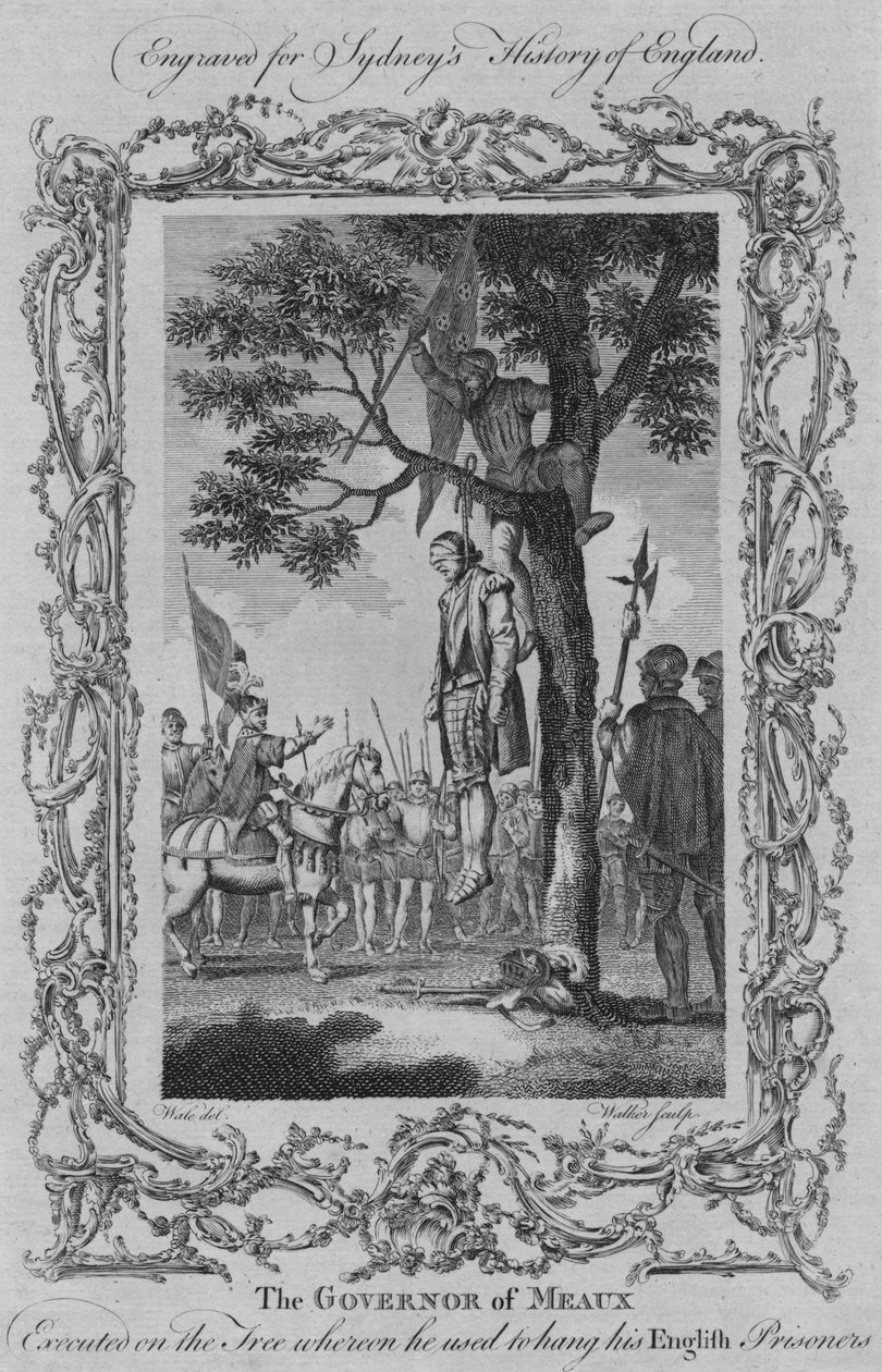 Gubernator Meaux stracony na drzewie, na którym wieszał swoich angielskich więźniów, 1773. autorstwa William Walker