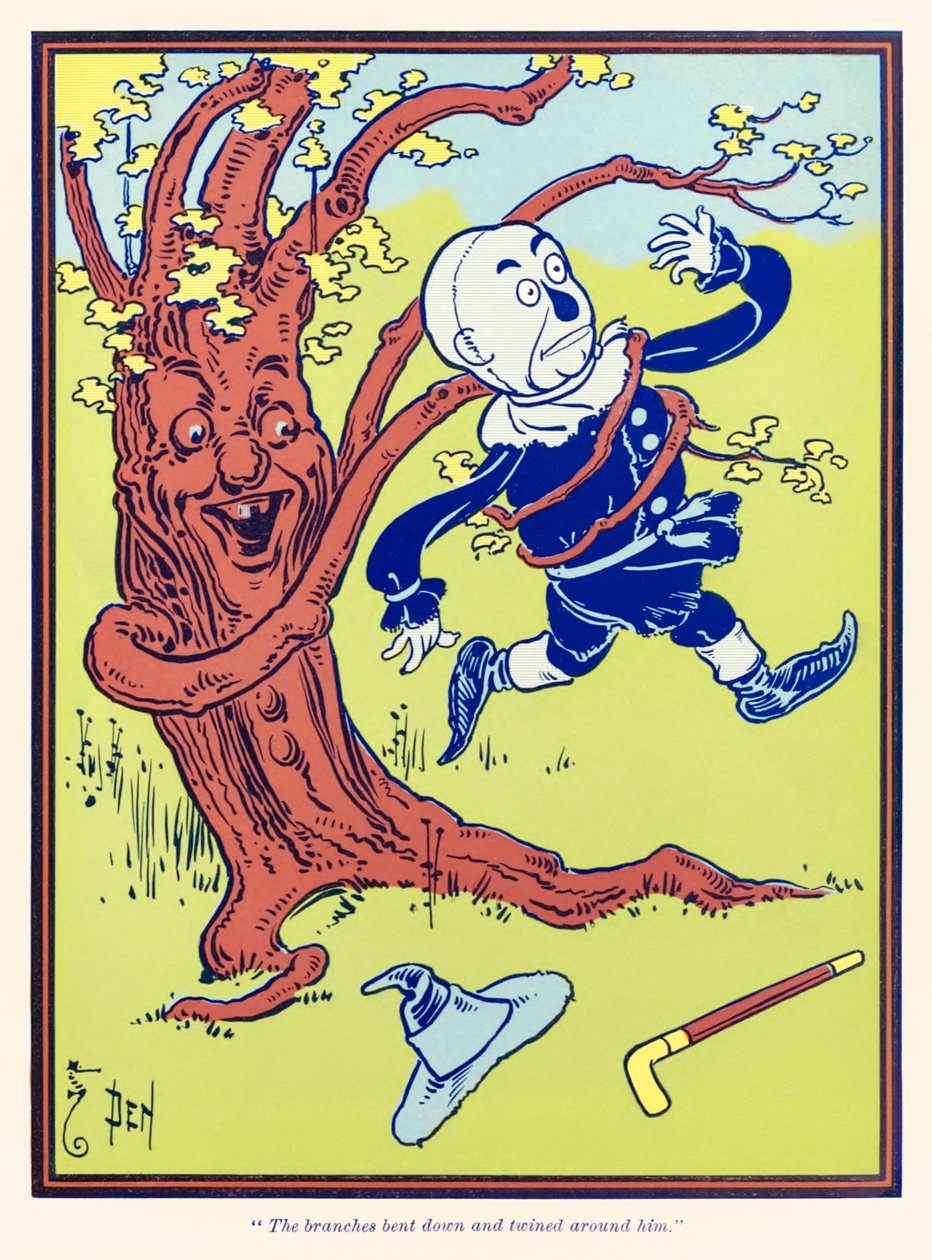 „Gałęzie pochyliły się i owinęły wokół niego” z „Wspaniałego czarnoksiężnika z krainy Oz” L. Franka Bauma autorstwa William Wallace Denslow
