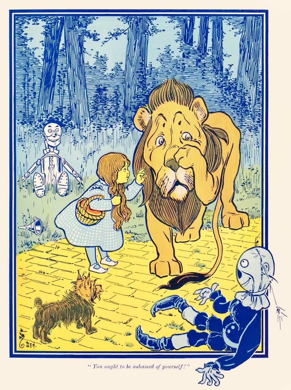 – Powinieneś się wstydzić!? z filmu ?Wspaniały Czarnoksiężnik z Krainy Oz? autorstwa L. Franka Bauma autorstwa William Wallace Denslow