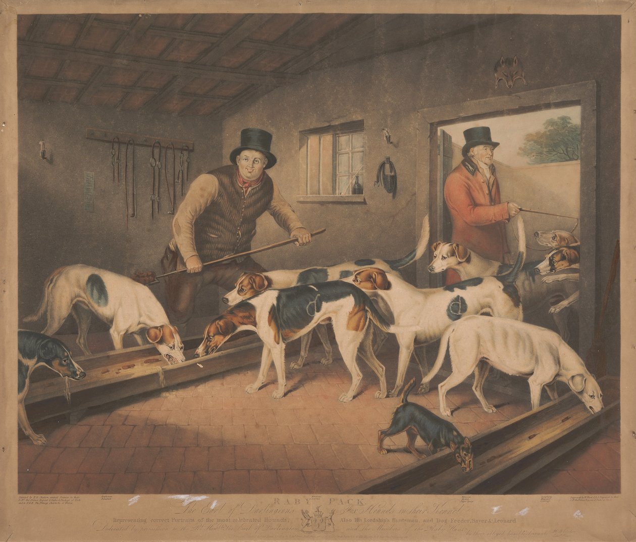 Polowanie na lisy: sfora z Raby / Foxhoundy hrabiego Darlingtona w ich psiarni autorstwa William Ward