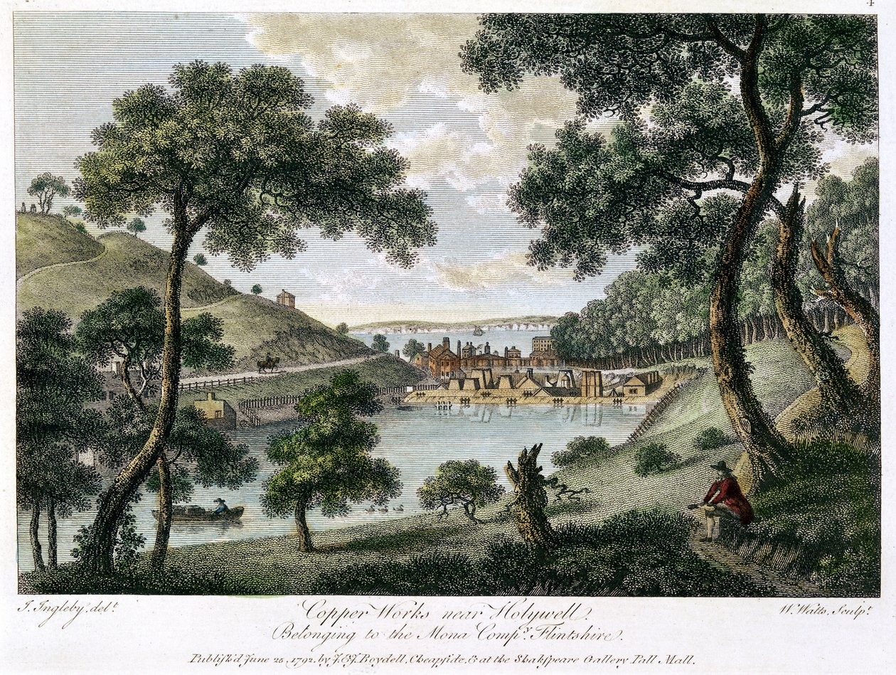 Miedziownie w pobliżu Holywell, Flintshire, Walia, należące do Mona Company, 1792 autorstwa William Watts