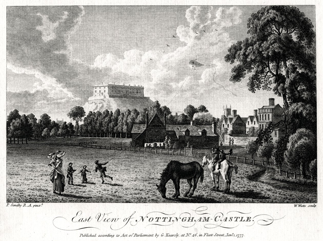 Widok od wschodu na zamek Nottingham, Nottinghamshire, 1777 autorstwa William Watts