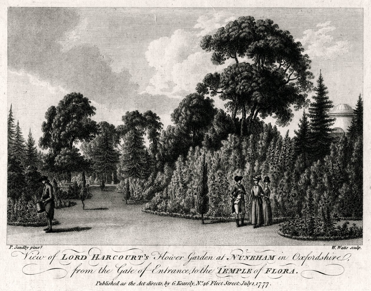 Widok na ogród kwiatowy Lorda Harcourtsa w Nuneham w Oxfordshire, 1777 autorstwa William Watts