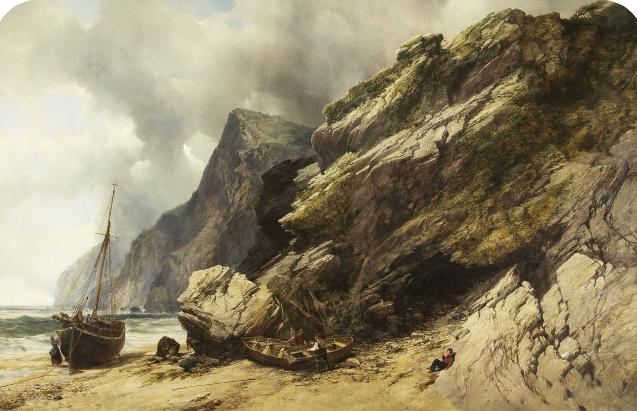 Cheyne Beach, Ilfracombe, ok.1845 (olej na płótnie) autorstwa William West