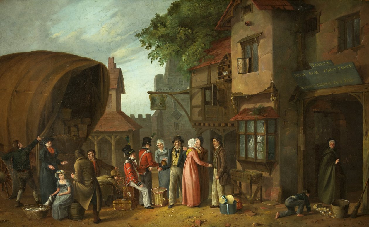 Scena przed karczmą, być może w Congresbury, Somerset, ok. 1824 (olej na panelu) autorstwa William West