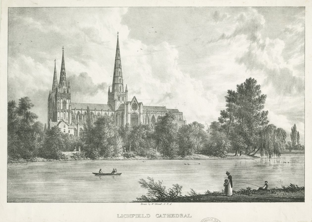 Katedra w Lichfield - widok na południe: litografia, nd [1781-1850] autorstwa William Westall