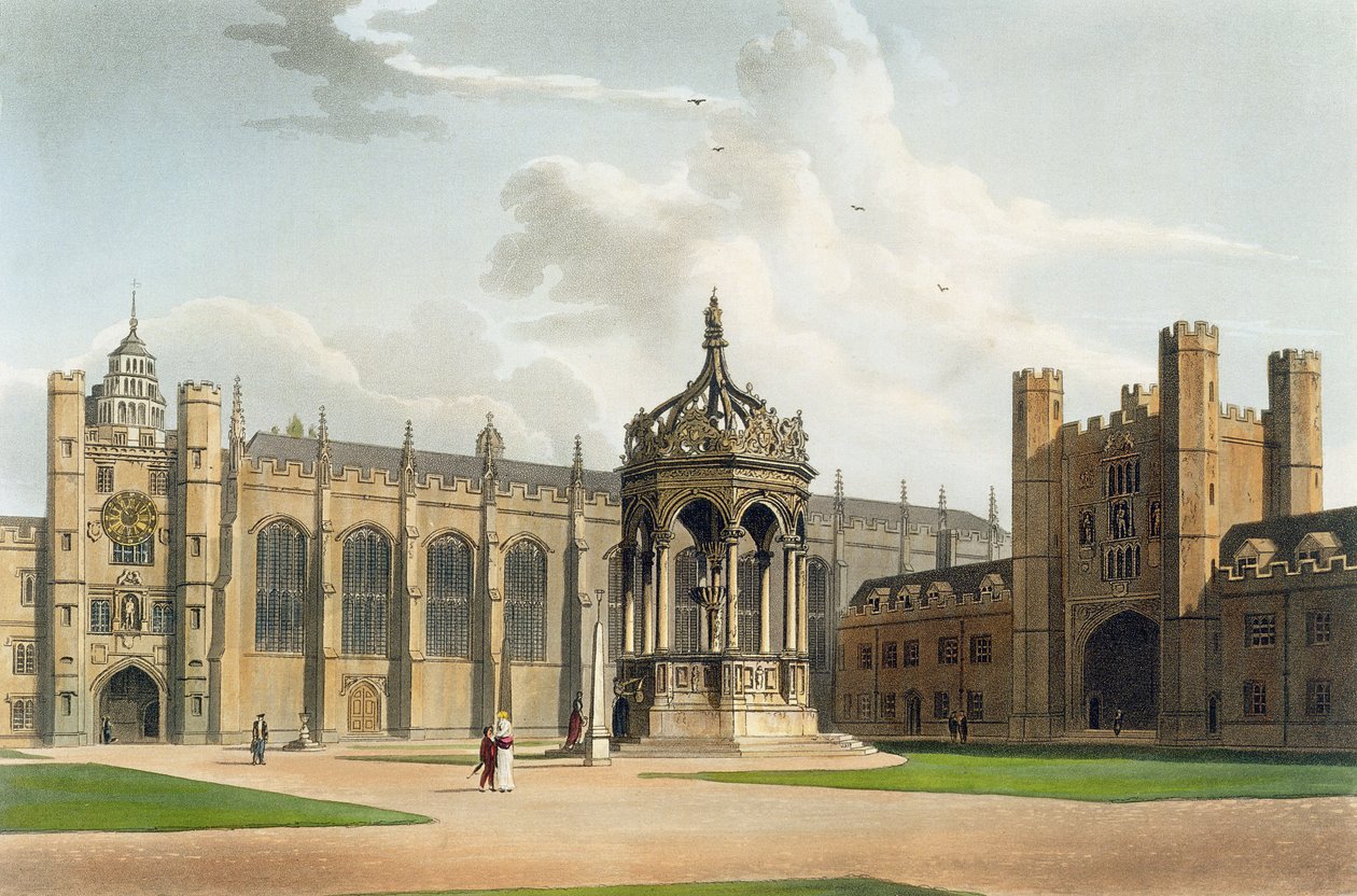 Court of Trinity College, Cambridge, z „Historii Cambridge”, ryt. J. Bluck (fl.1791-1831), wyd. R. Ackermann, 1815 (akwatinta kolorowa) autorstwa William Westall