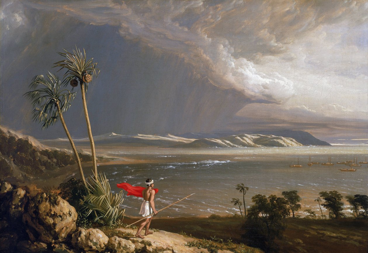 Widok na Zatokę Malajską na wyspie Pobassoo (Australia) w lutym 1803 roku. Olej na płótnie, początek XIX wieku, autor: William Westall (1781-1850). autorstwa William Westall