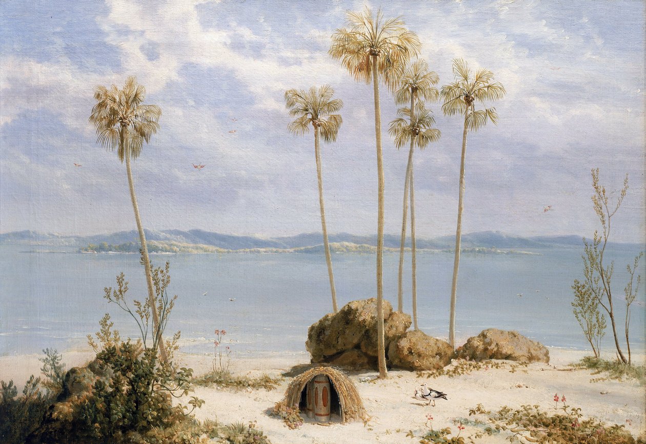 Widok na grupę wysp Edwarda Pellew w Zatoce Carpenteria (Australia), Terytoria Północne, grudzień 1802 r., podczas wyprawy Matthew Flindersa (1774-1814) na statku Investigator w latach 1801-1803, której celem było sporządzenie mapy południowych lądów, autorstwa William Westall