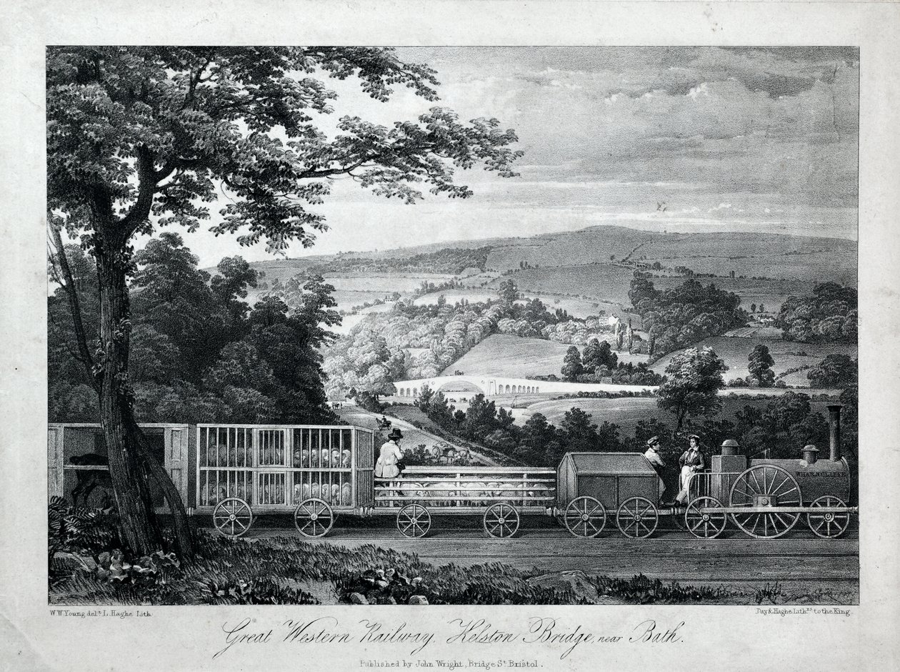 Great Western Railway, Kelston Bridge niedaleko Bath, ok. 1835-40 (litho na papierze) autorstwa William Weston Young