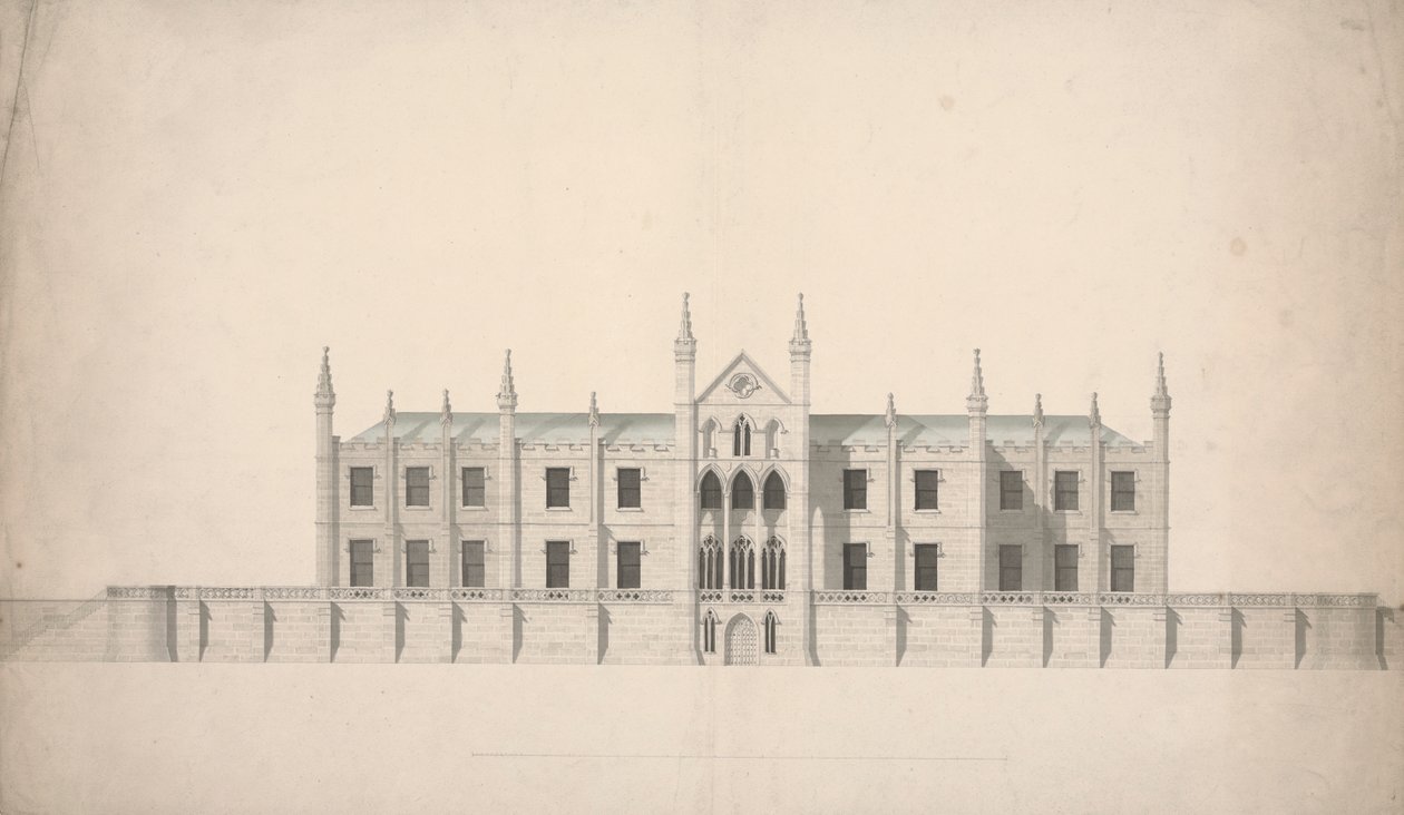 Elewacja proponowanego projektu dla Cambridge Colleges autorstwa William Wilkins