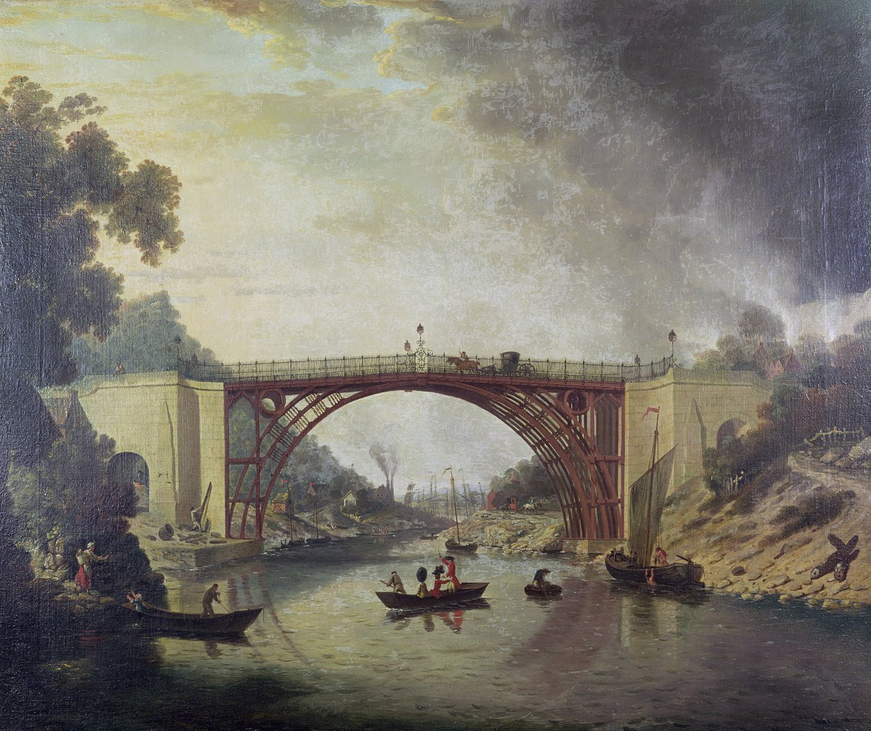 Żeliwny most w pobliżu Coalbrookdale, ok. 1780 autorstwa William Williams