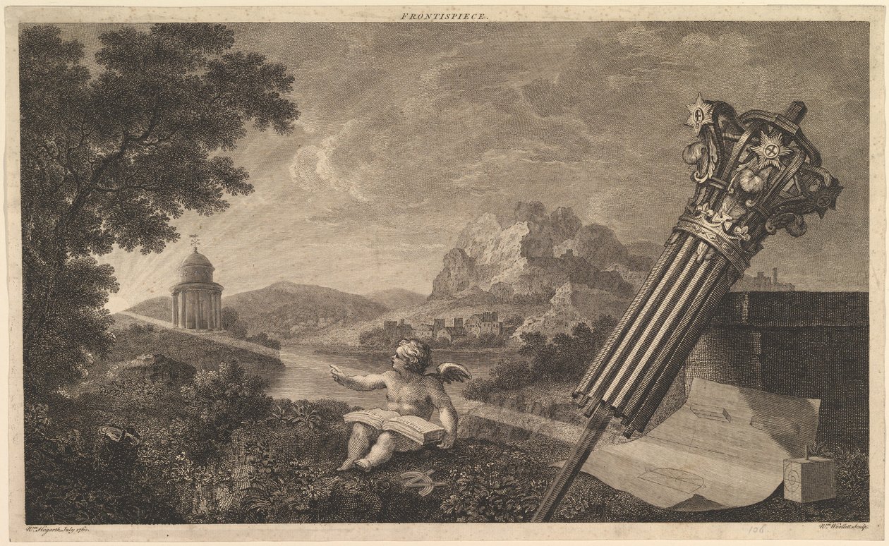Frontyspis do perspektywy architektury Joshua Kirbys 1761, lipiec 1760. autorstwa William Woollett