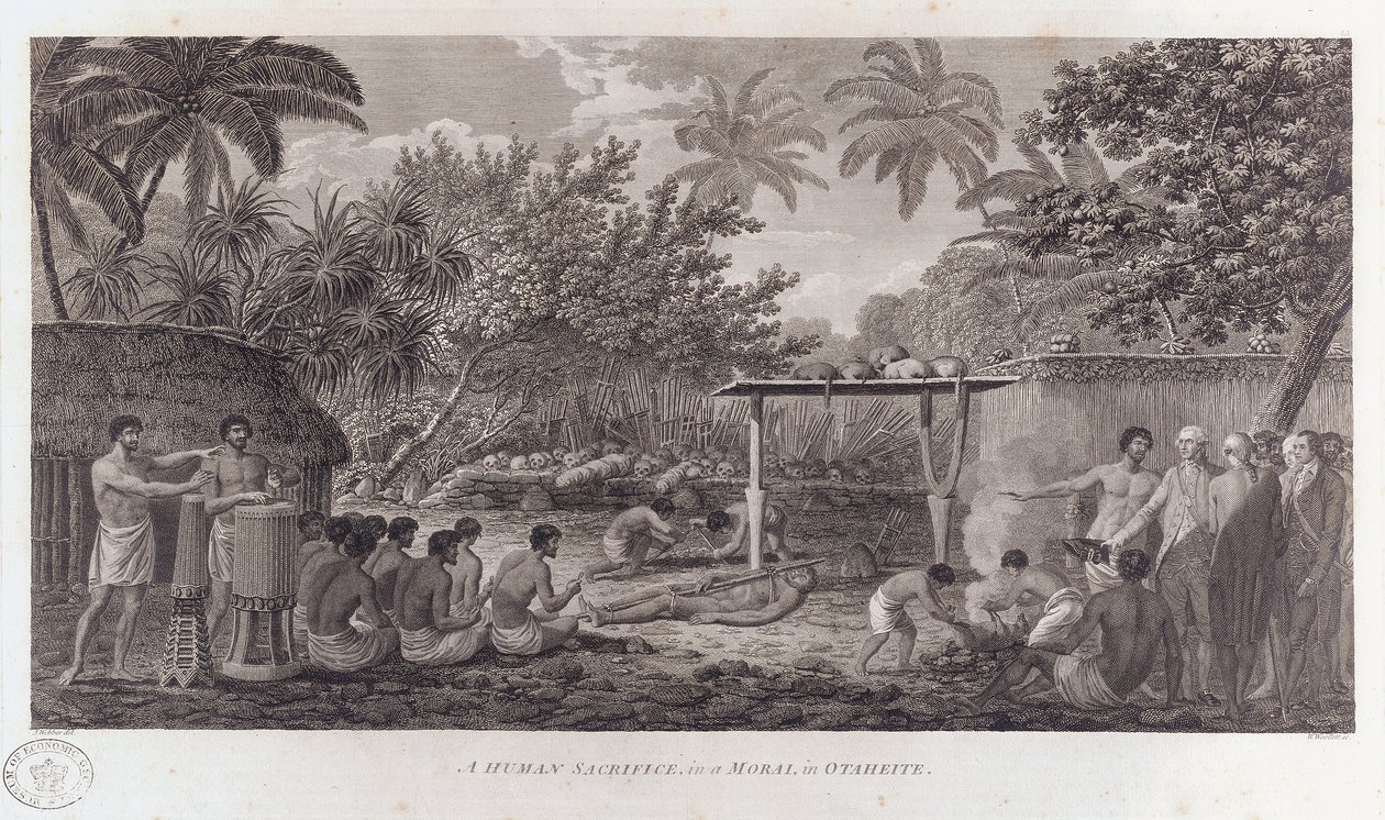 Ofiary z ludzi na Tahiti na południowym Pacyfiku, ok. 1773 r. autorstwa William Woollett