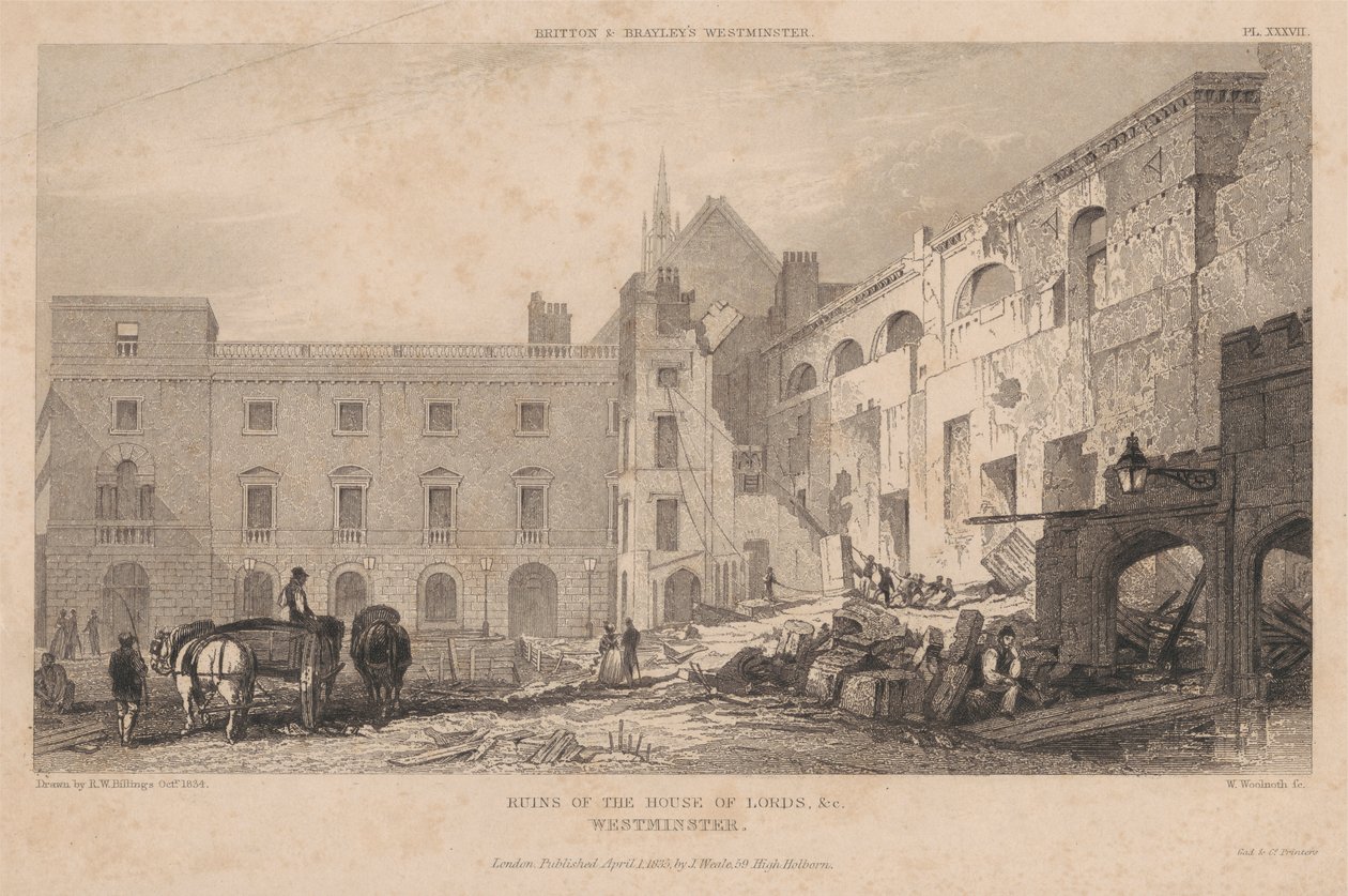 Ruiny Izby Lordów, Westminster autorstwa William Woolnoth