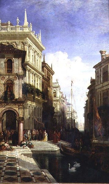 Capriccio Widok Wenecji z księżniczką pokazywaną gondolą na tyłach Scuola di San Marco autorstwa William Wyld