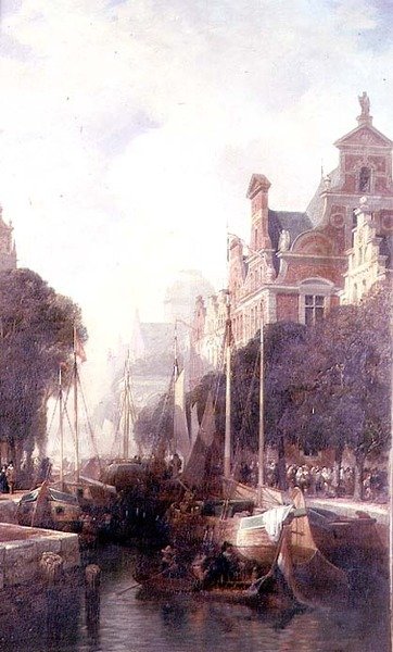 Widok na kanał w Rotterdamie (olej na płótnie) autorstwa William Wyld