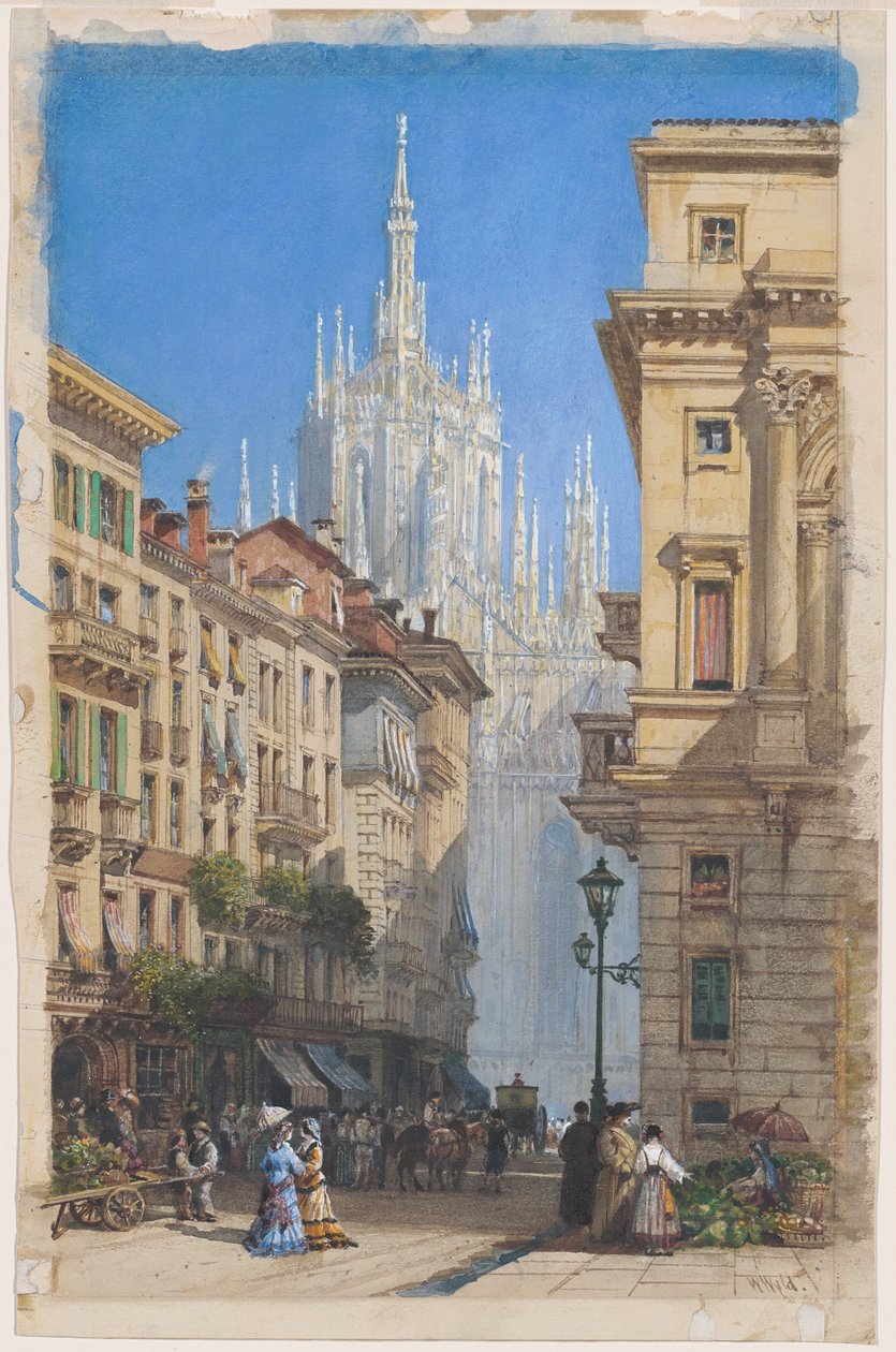Duomo w Mediolanie z bocznej ulicy autorstwa William Wyld