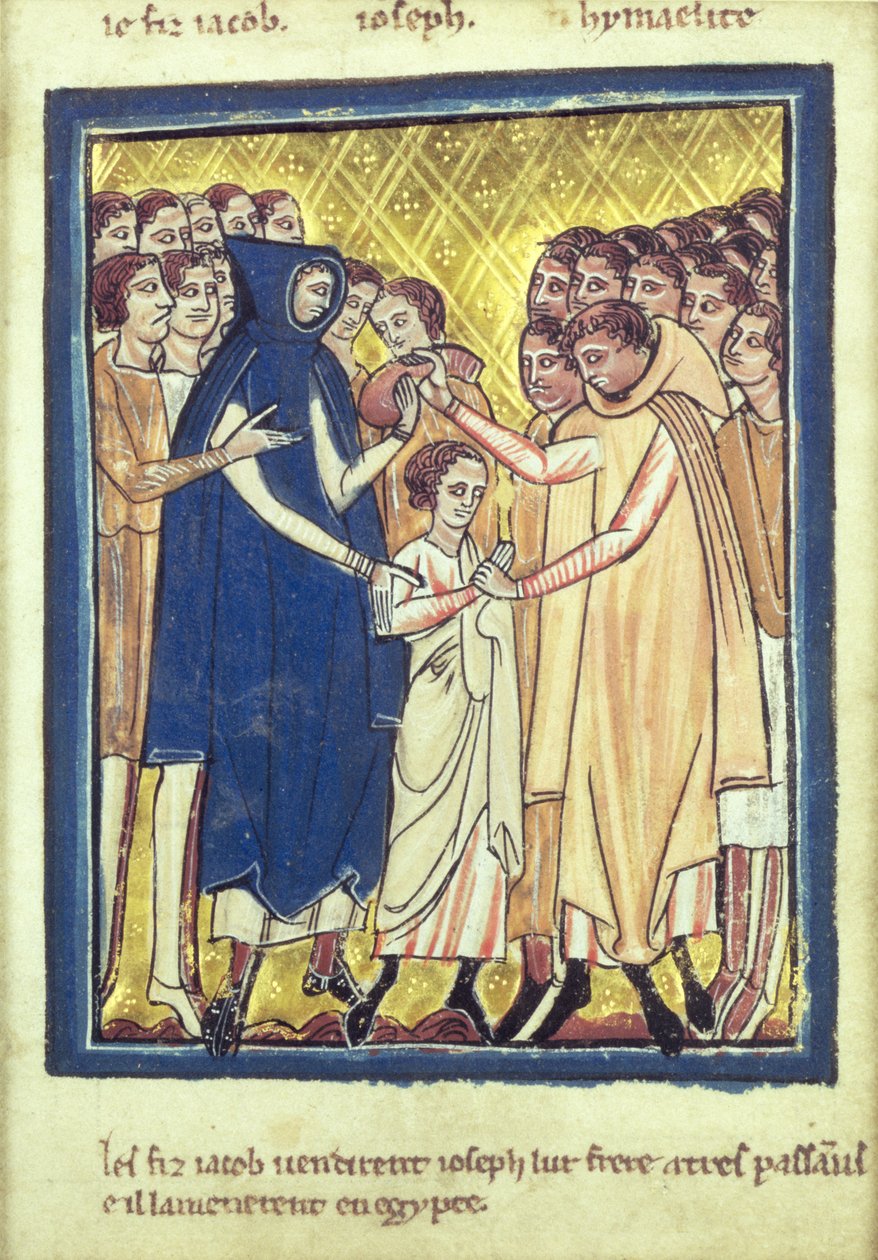 Józef sprzedany przez braci, z księgi Obrazów biblijnych, ok. 1250 autorstwa William de Brailes  