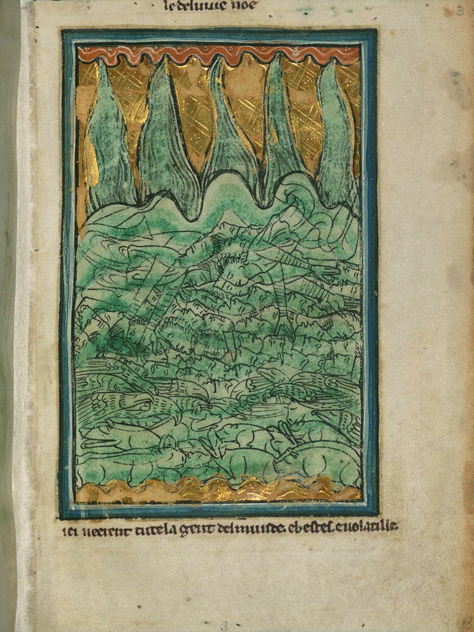 „Potop Noego”, ok. 1250 (atrament i pigment na pergaminie) autorstwa William de Brailes
