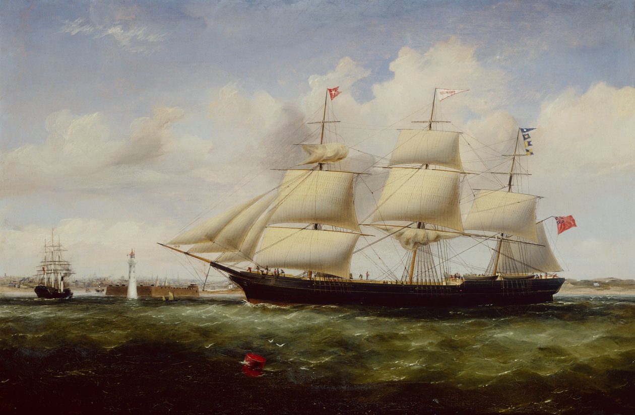 Pasterka statku mijająca fort i latarnię morską Perch Rock, gdy przybywa do Mersey (olej na płótnie) autorstwa Williams Kimmins McMinn