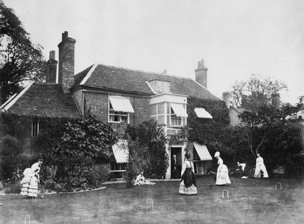 Krokiet na trawniku w Elm Lodge, Streatley, c.1870s autorstwa Willoughby Wallace Hooper