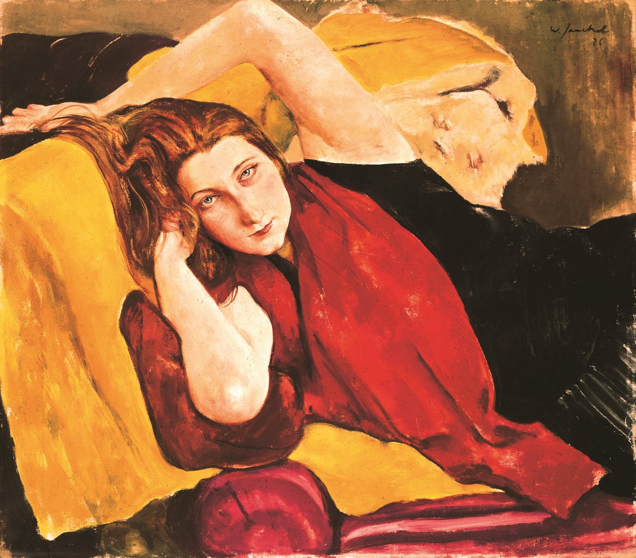 Portret dziewczynki z czerwoną stułą - Portret dziewczynki w czerwonym szaliku, autorstwa Jaeckel, Willy (1888-1944). olej na płótnie autorstwa Willy Jaeckel