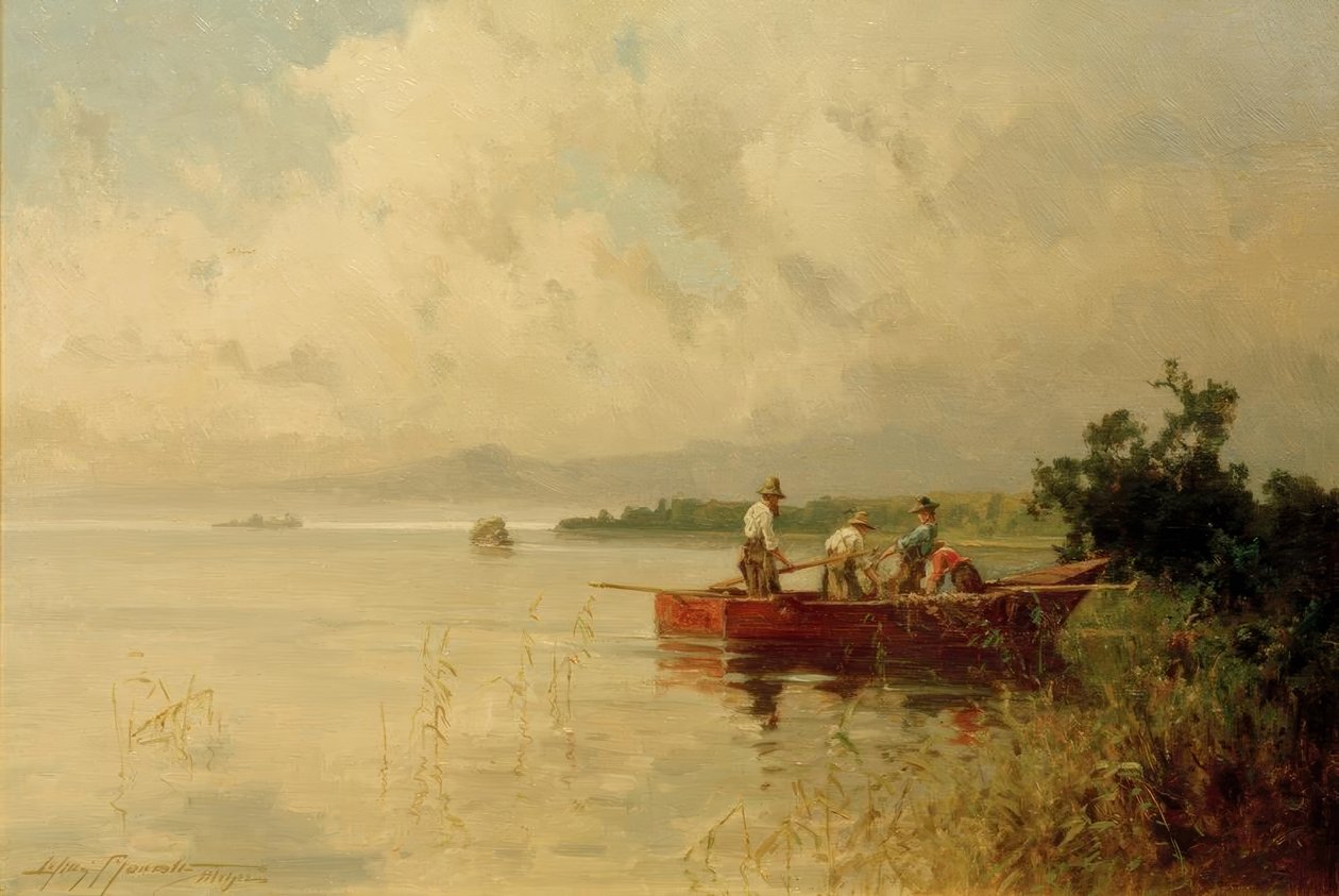 Rybacy na brzegach Chiemsee latem autorstwa Willy Moralt