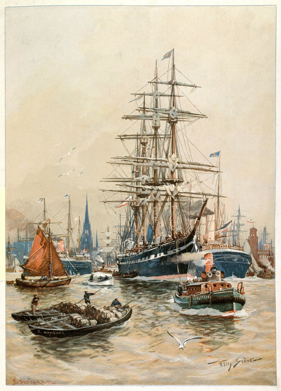 Port w Hamburgu, XX wiek (ilustracja) autorstwa Willy Stower