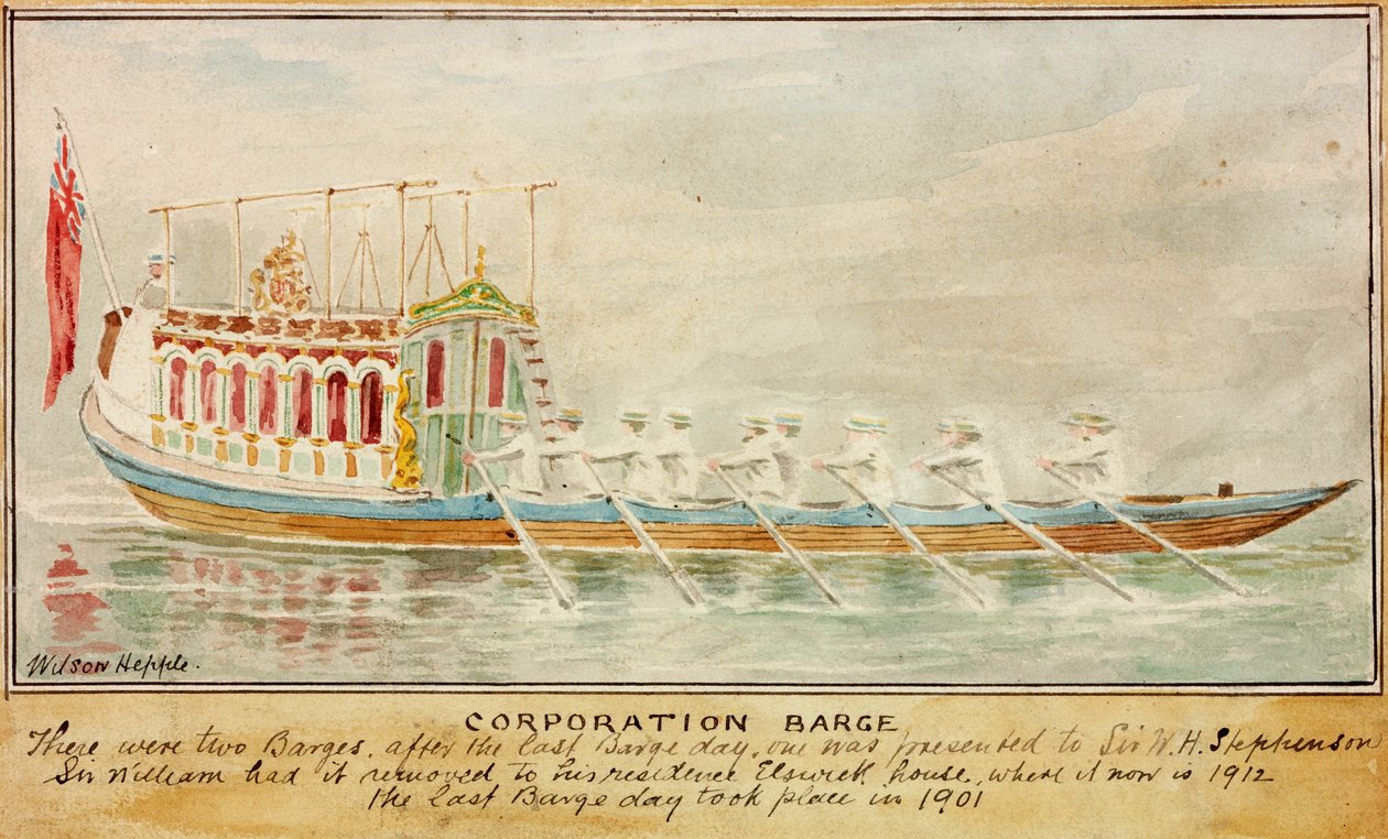 The Corporation Barge (tusz i akwarela na papierze) autorstwa Wilson Hepple