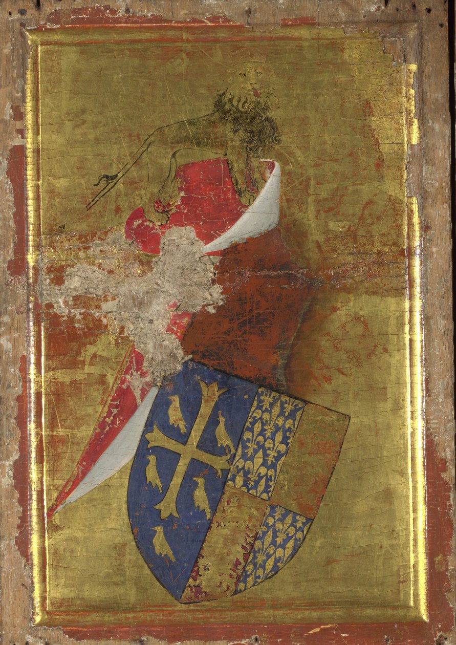 Herb Ryszarda II Anglii Zewnętrzny panel dyptyku Wilton, między 1395 a 1399 autorstwa Wilton Master