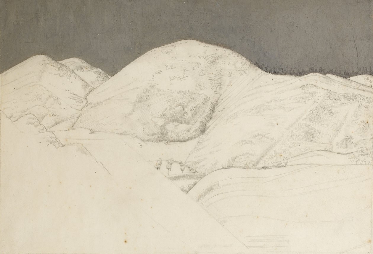 Studium krajobrazowe dla Santisima Trinita, ok. 1924 (ołówek i olej na papierze) autorstwa Winifred Knights