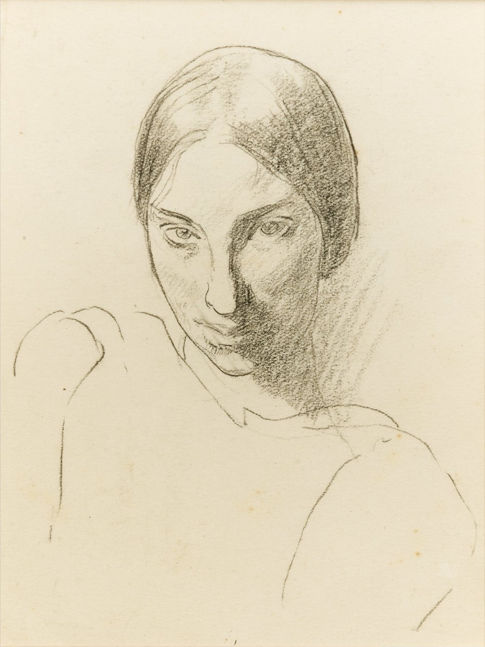 Autoportret, ok. 1923 (czarna kreda na papierze) autorstwa Winifred Knights