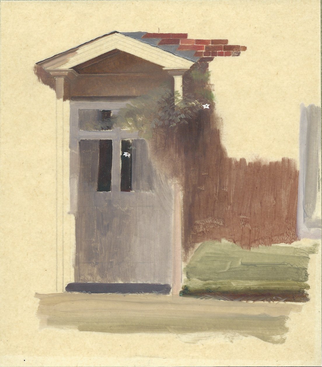 Frontowe drzwi domu Line Holt Farm House (olej na ołówku na kalce technicznej) autorstwa Winifred Knights