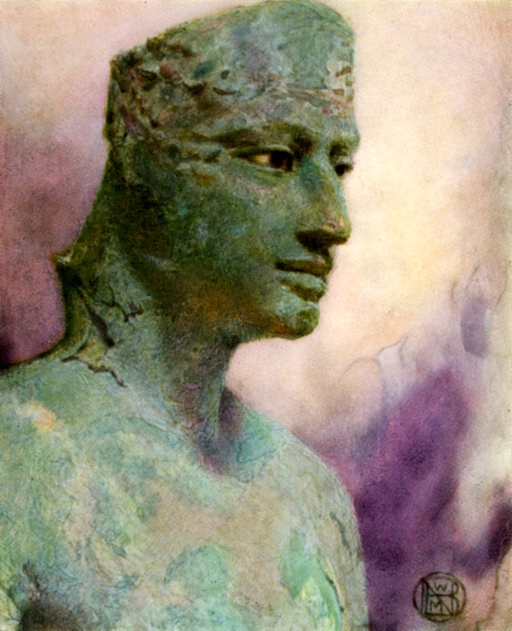 Głowa posągu z brązu Pepy I, starożytnego egipskiego faraona, 24-23 wpne 1926. autorstwa Winifred Mabel Brunton