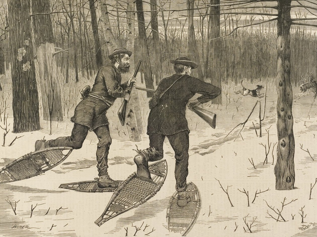 Polowanie na jelenie w Adirondacks zimą, z każdej soboty, 21 stycznia 1871, s. 57 autorstwa Winslow Homer